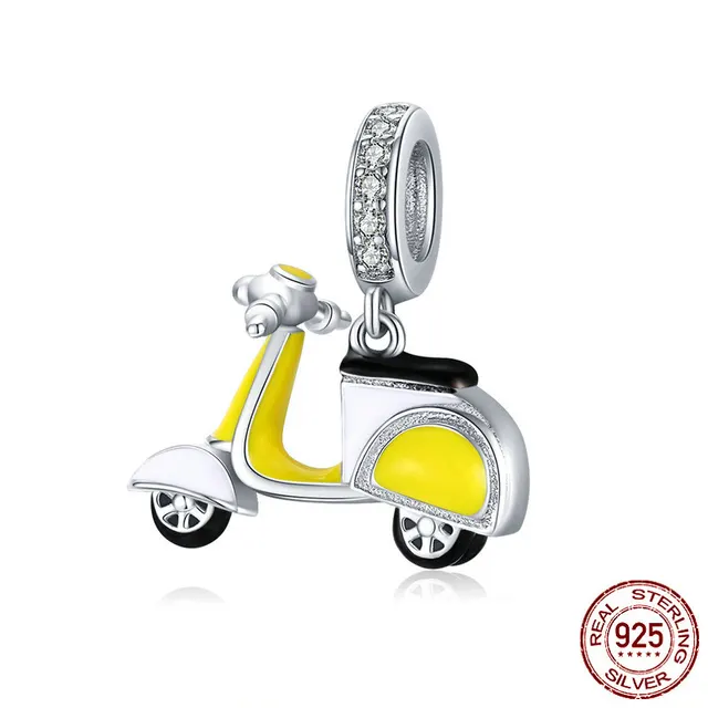 Yellow Battery Car Sterling Silver Pendant S925 Drip Diy Bracelet Silver - Shop at LoveMi