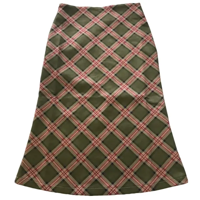 Vintage Slim Check Mermaid Hem Skirt - Khaki