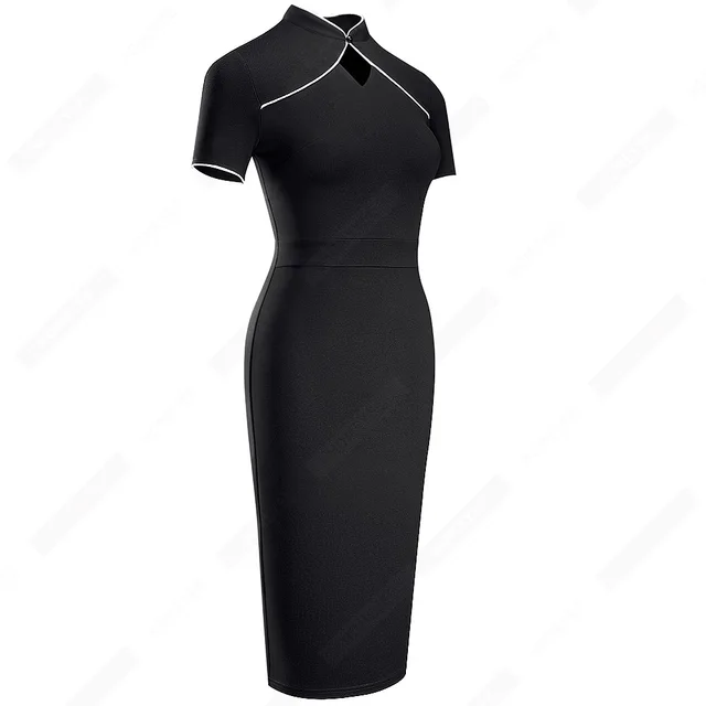 Retro Stand Collar Cut Out Dress With Buttocks Black - Shop at LoveMi