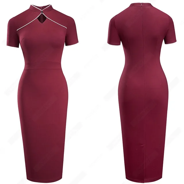 Retro Stand Collar Cut Out Dress With Buttocks Red - Shop at LoveMi