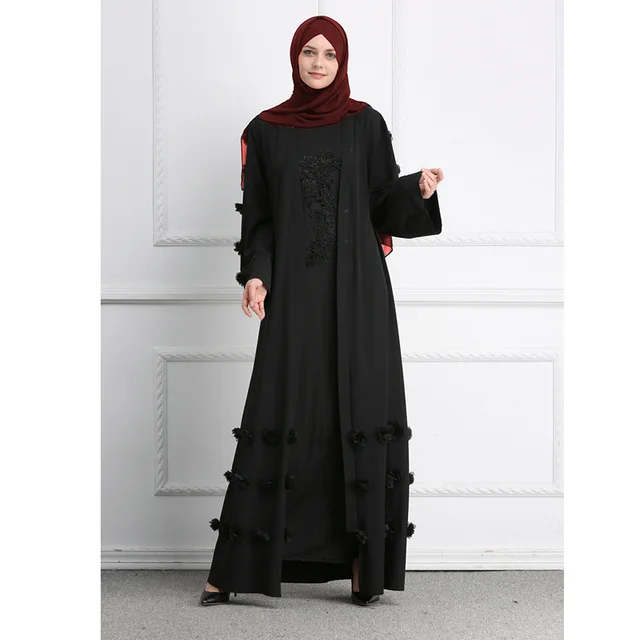 Three dimensional Flower Robe Super Long Mopping Dress Black - Shop at LoveMi