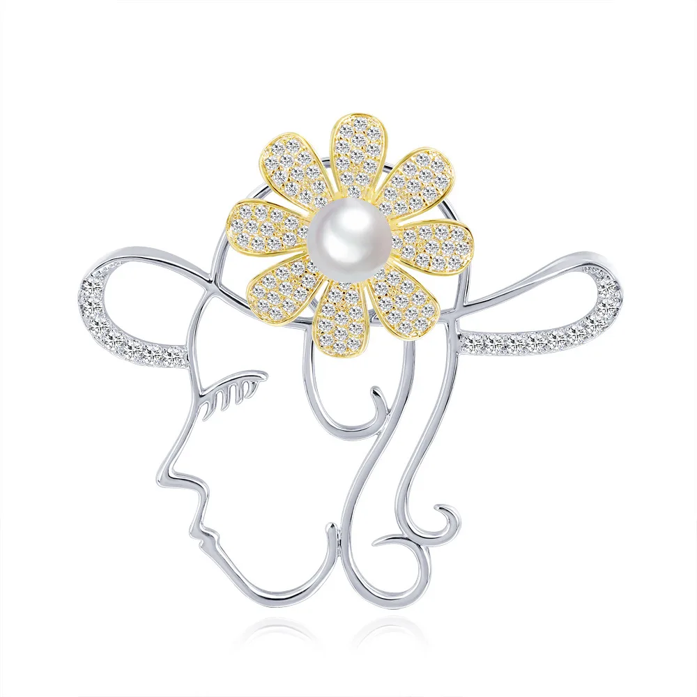 Rotating Portrait Brooch Pin Coat Sweater Accessories - Silver