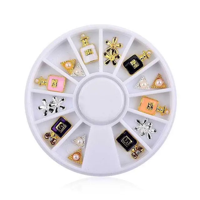 1 Wheel 3D Charm Alloy Rhinestones Nail Art Decorations Perfume Bottle Bow Flowers Triangle DIY Nail Jewelry Supplies - Shop at LoveMi