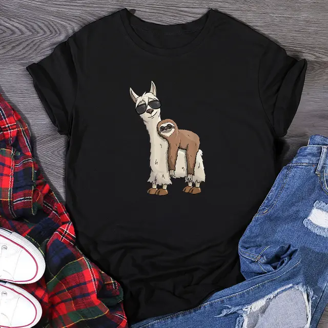 Foreign Trade European And American Printed t Shirt Women Black - Shop at LoveMi