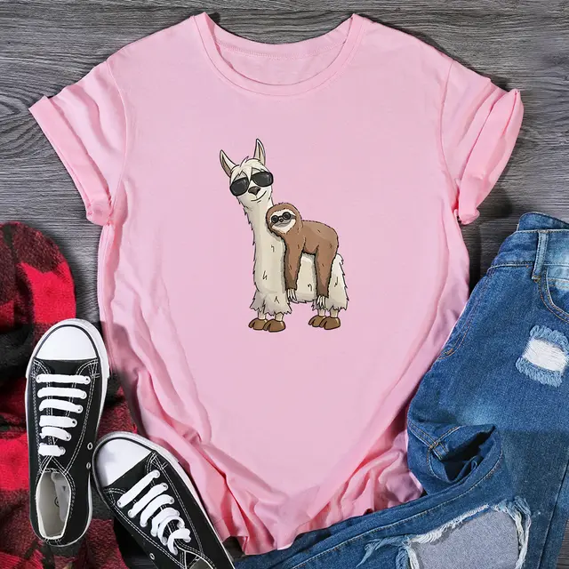 Foreign Trade European And American Printed t Shirt Women Pink - Shop at LoveMi