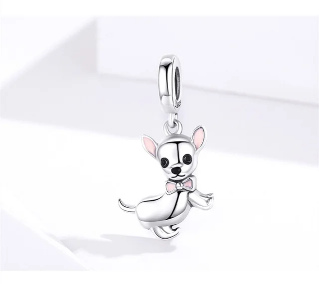 Cute Animal Chihuahua S925 Sterling Silver Pendant Fashion DIY Beaded Bracelet Necklace Silver Accessories Silver - Shop at LoveMi