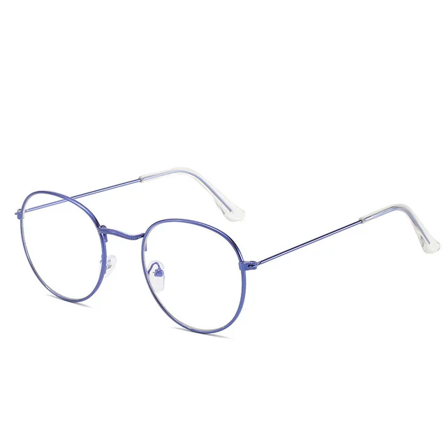 Metal Retro Patterned Glasses Frame Literary Harajuku Round Frame Mirror Blue - Shop at LoveMi