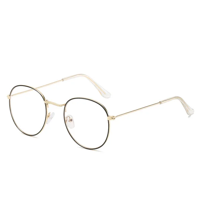 Metal Retro Patterned Glasses Frame Literary Harajuku Round Frame Mirror Gold Black - Shop at LoveMi