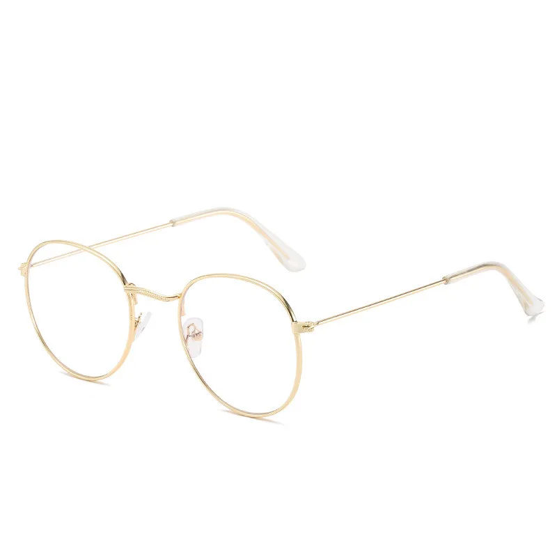 Metal Retro Patterned Glasses Frame Literary Harajuku Round Frame Mirror - Gold