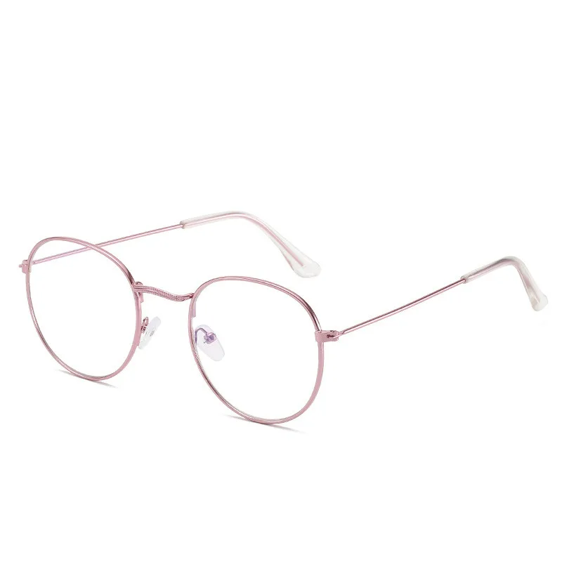 Metal Retro Patterned Glasses Frame Literary Harajuku Round Frame Mirror - Purple