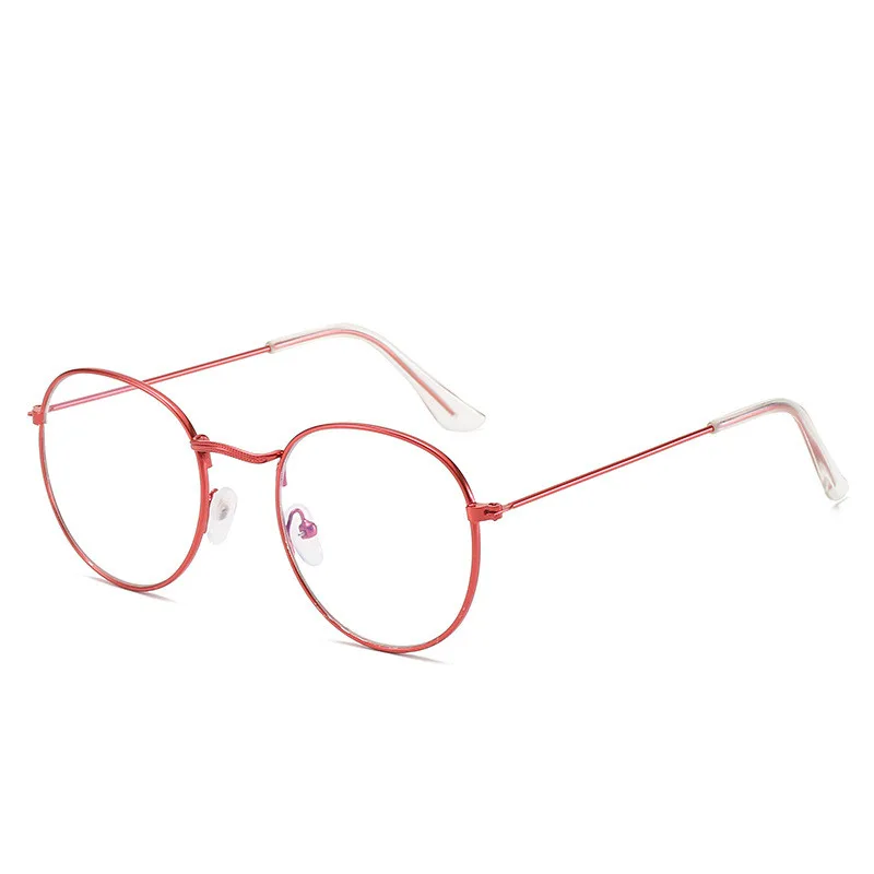 Metal Retro Patterned Glasses Frame Literary Harajuku Round Frame Mirror - Red