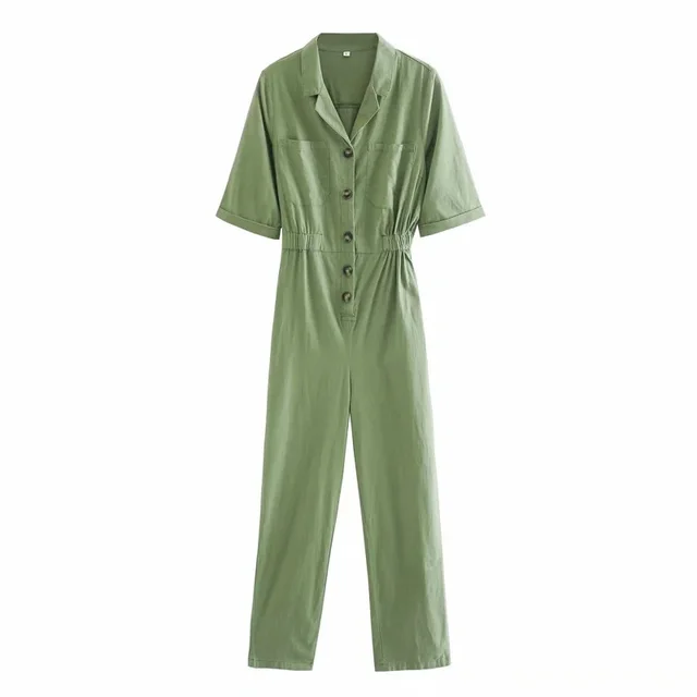Women's Spring New Short Sleeved Linen Jumpsuit Green - Shop at LoveMi