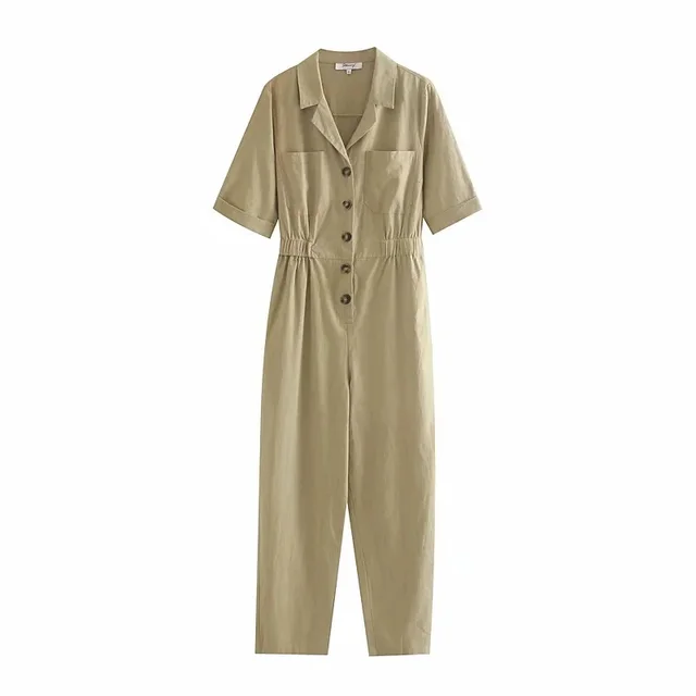Women's Spring New Short Sleeved Linen Jumpsuit Khaki - Shop at LoveMi
