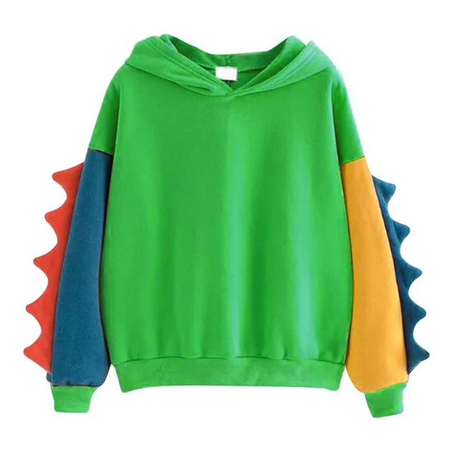 Cute Dinosaur Contrasting Color Hooded Warm Long Sleeve Sweatshirt Green - Shop at LoveMi