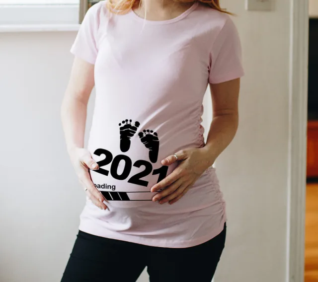 Baby Printed Maternity T Shirt Maternity Short Sleeves Pink - Shop at LoveMi
