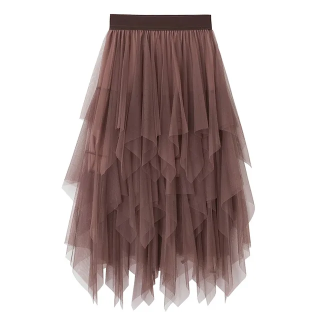 Women's High Waist Irregular Gauze Skirt Champagne - Shop at LoveMi