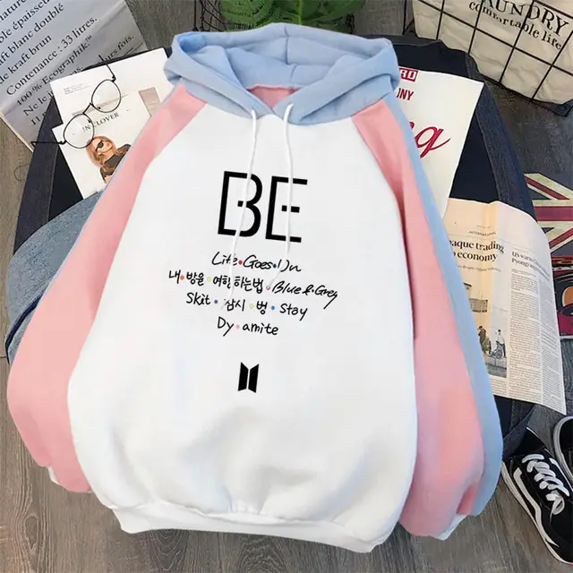 Plus Fleece Youth Color Block Hoodie BE Contrast Color Sweatshirt Women H - Shop at LoveMi