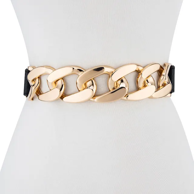 Patchwork Metal Pu Leather Belt Gold - Shop at LoveMi