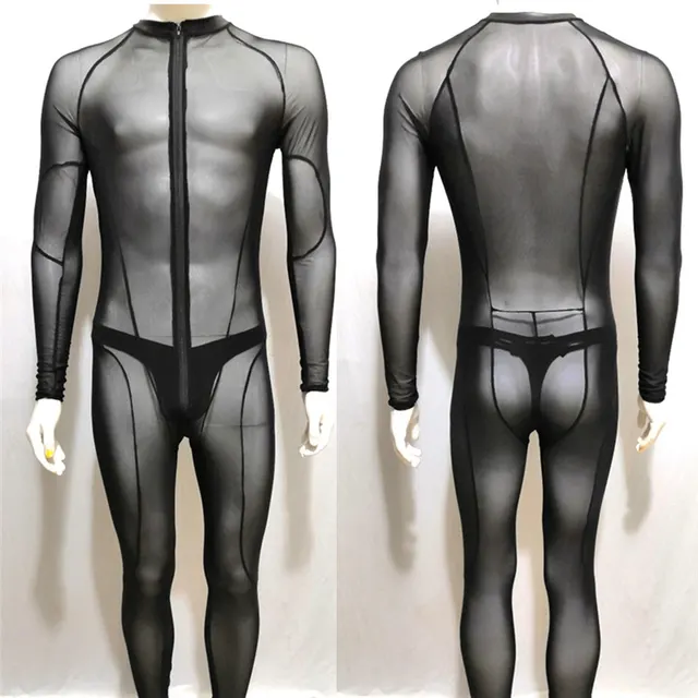 Fine Mesh See through Stitching One piece Bodysuit Black - Shop at LoveMi