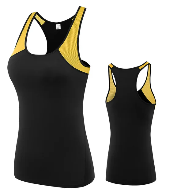 Sports Sleeveless Breathable Stretch Yoga Crew Neck Vest Yellow - Shop at LoveMi