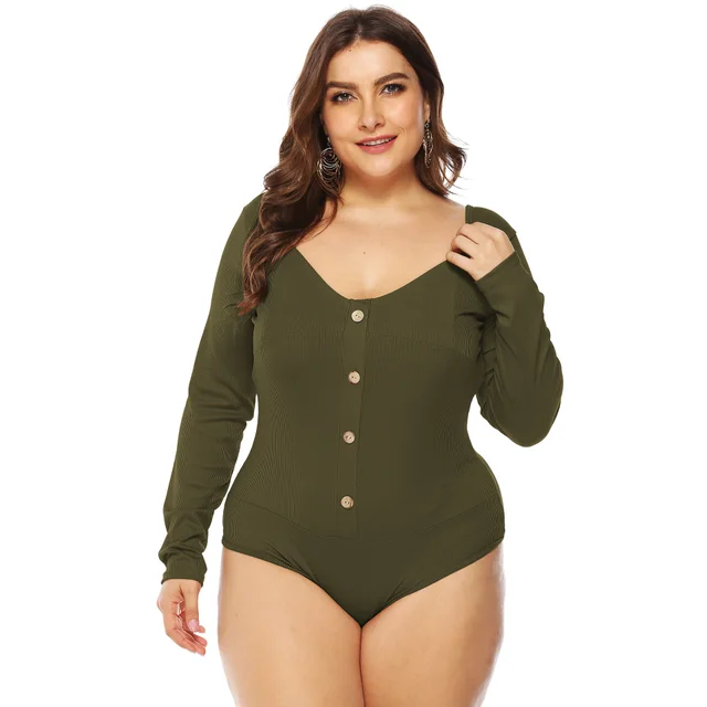 European And American Long Sleeved Halter Button Jumpsuit Army Green - Shop at LoveMi