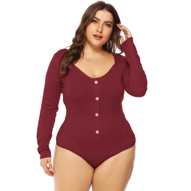 European And American Long Sleeved Halter Button Jumpsuit Maroon - Shop at LoveMi