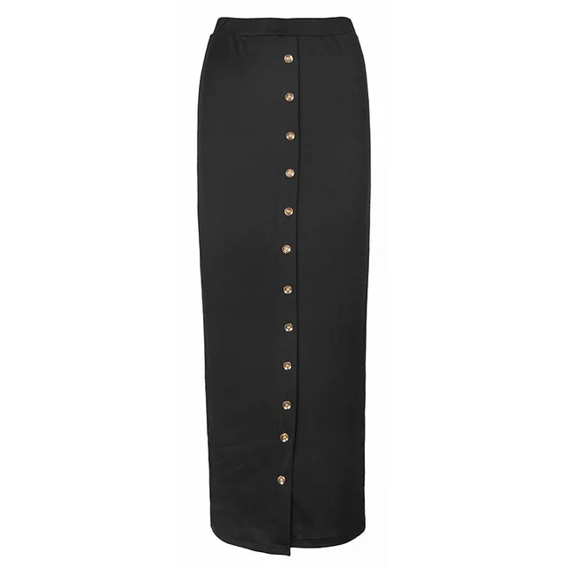 Half Length Skirt Muslim Button Ladies Pencil Skirt Black - Shop at LoveMi