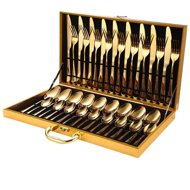 36 Pece Stainless Steel Steak Knife and Fork Set Gold - Shop at LoveMi
