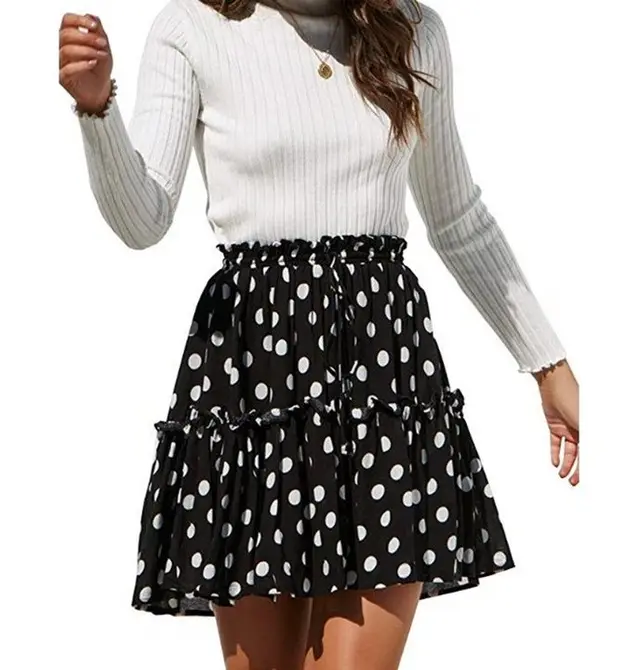 Bohemian Print Lace up Pleated Ruffle Skirt Black - Shop at LoveMi