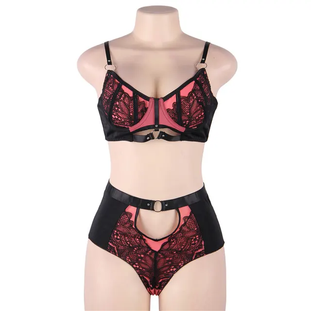 Large Pink Sexy Satin Lace Stitching Sexy Bra Set Pink - Shop at LoveMi