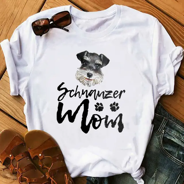 Schnauzer Mother Letter Print Ladies Street T shirt Top - Shop at LoveMi