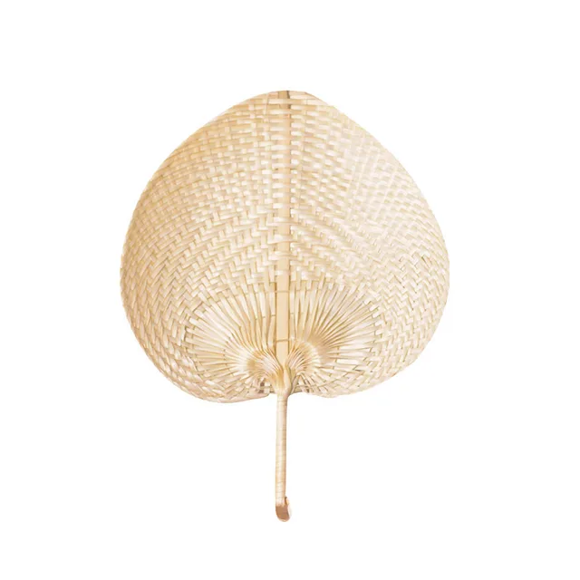 Hand Woven Bamboo Fan With Peach Shape For Enjoying Cool Beige - Shop at LoveMi