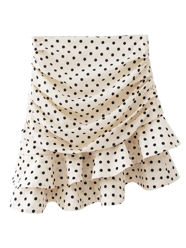 Women's Polka Dot Printed Irregular Skirt Apricot - Shop at LoveMi