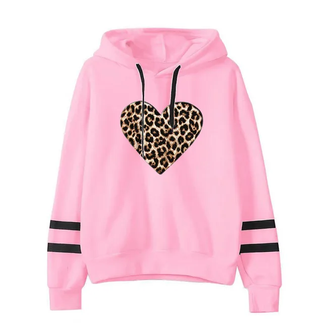 Leopard Love Printed Parallel Bar Hooded Sweatshirt Pink - Shop at LoveMi