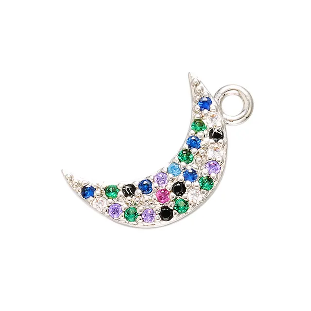 Star And Moon Style Pendant With Small Color Diamond Silver - Shop at LoveMi