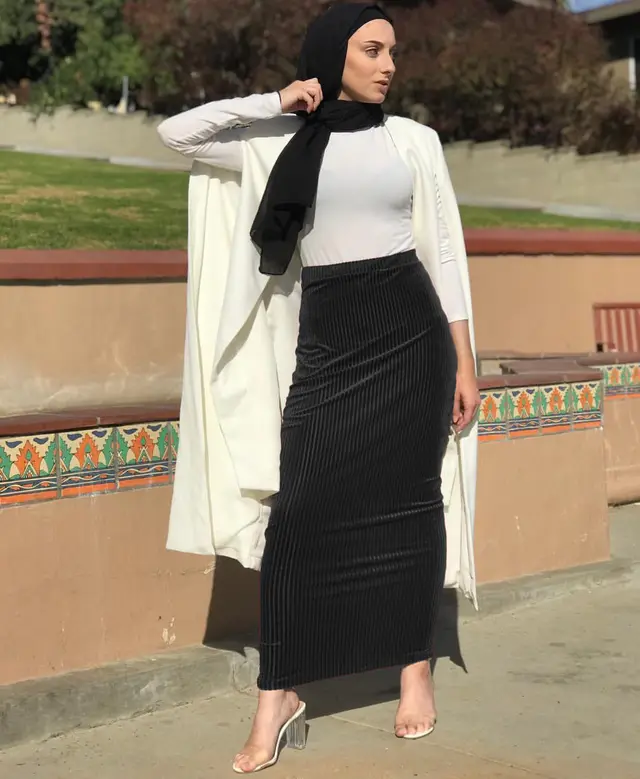 Striped Stretch Knit Wrap Hip Women's Skirt Black - Shop at LoveMi