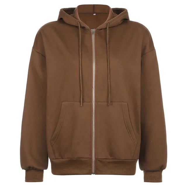 Hooded Sweater Women's Zipper Casual Jacket Brown - Shop at LoveMi