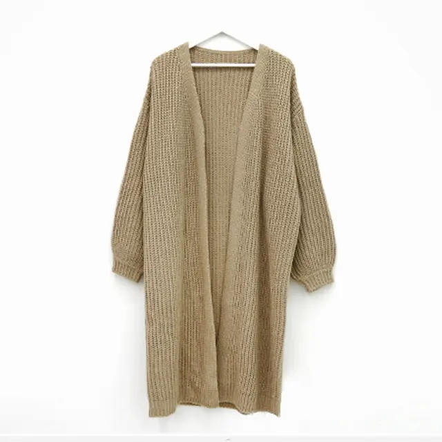 Lazy Shoulders Thick Long Sweater Coat Women Khaki - Shop at LoveMi