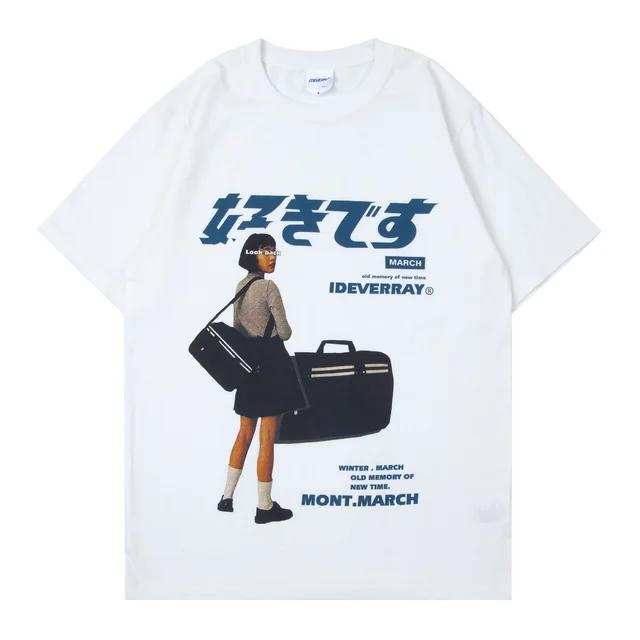 Character Print Loose Couple Short Sleeve T Shirt White - Shop at LoveMi