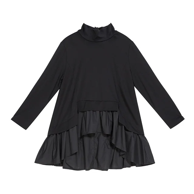 Dark Cold Ruffled Baby Shirt With Long Sleeves For Women Black - Shop at LoveMi