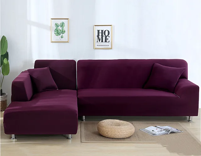 L Shaped Sofa Solid Color High Elastic All Inclusive Sofa Cover Bean Paste - Shop at LoveMi
