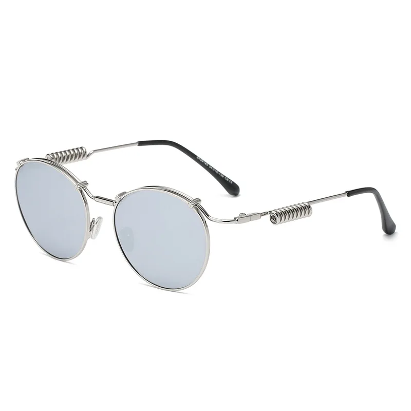 Retro Style Circular Polarized Women's Fashion Spring Temples - Silver Frame White Mercury C8