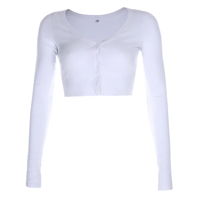 Women's Solid Color V Neck Tight Knit Cardigan White - Shop at LoveMi