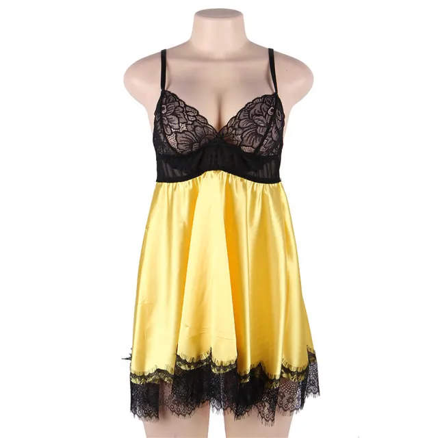 Lace Lace Stitching Sexy Appeal Sleep Skirt Yellow - Shop at LoveMi