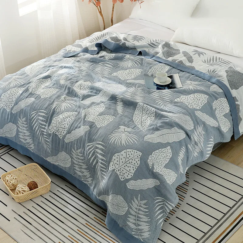 Fashionable And Comfortable Household Five-Layer Gauze Cotton Blanket - Blue