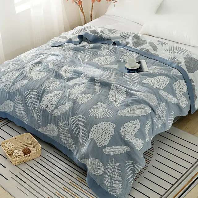 Fashionable And Comfortable Household Five Layer Gauze Cotton Blanket Blue - Shop at LoveMi
