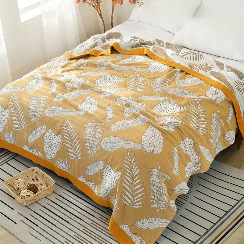 Fashionable And Comfortable Household Five-Layer Gauze Cotton Blanket - Yellow