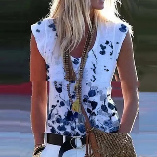 Women's Retro Colorful Printed V Neck Sleeveless Vest Top Pullover White - Shop at LoveMi