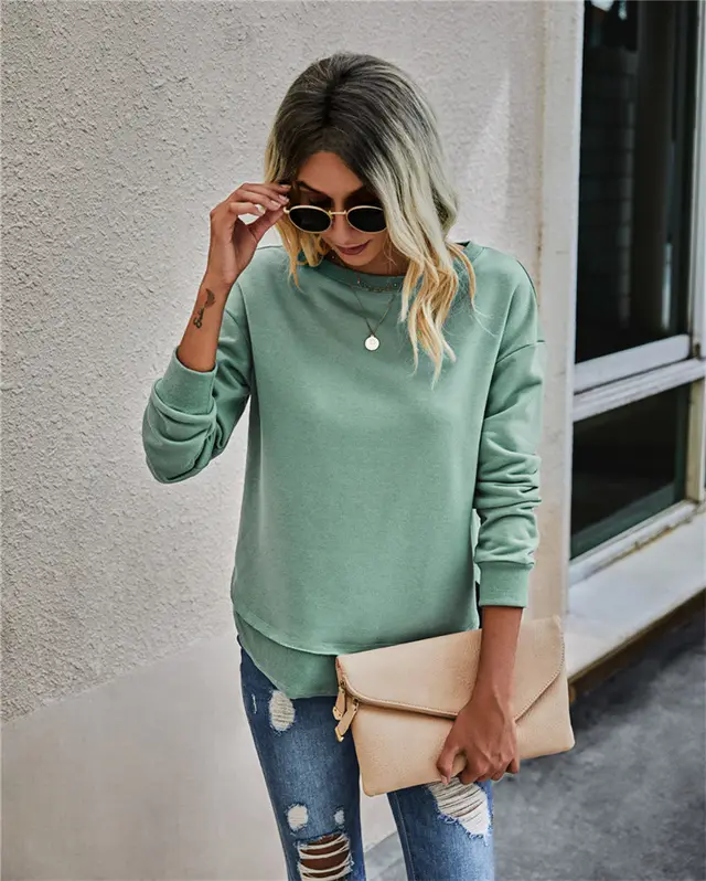 Fashion Sweater Solid Color Irregular Stitching Casual Green - Shop at LoveMi