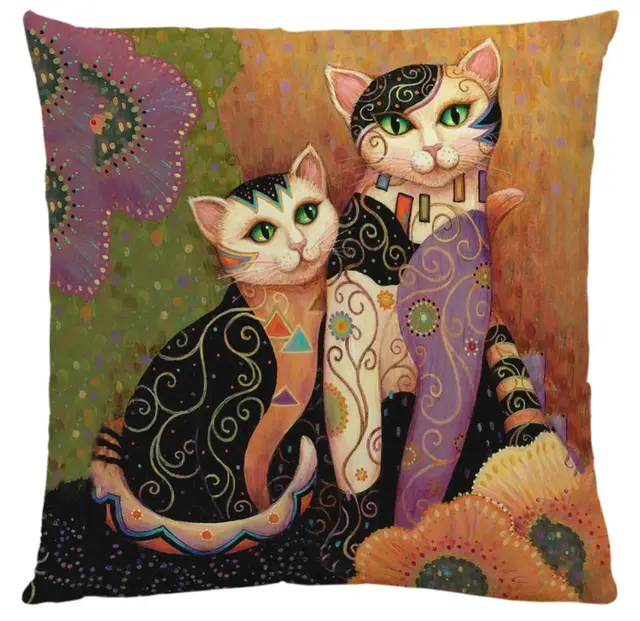 Art Mural Cat Print Cotton And Linen Pillowcase H - Shop at LoveMi